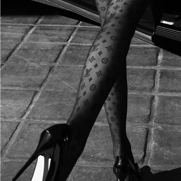Designer Black Patterned Tights - Picture 2 of 3